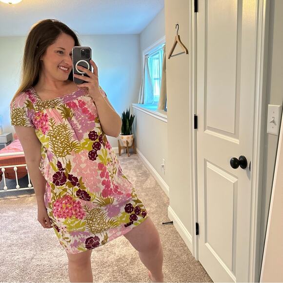 Tuckernuck Pink Chicken Floral Cotton Botanical Mini Dress Small - Picture 3 of 10